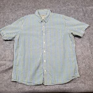 LL Bean Shirt Mens Large Seersucker Checked Plaid Button Casual Short Sleeve